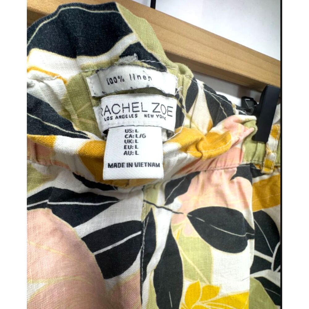 Rachel Zoe 100% Linen Floral Shorts Womens Large Paperbag Waist Tropical Resort - Picture 4 of 6